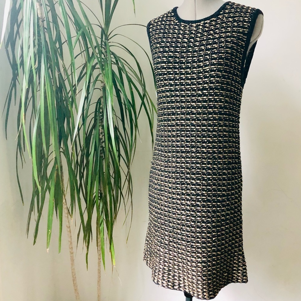 ALICE + OLIVIA Black Golden Thread Thick Mini Dress Size S